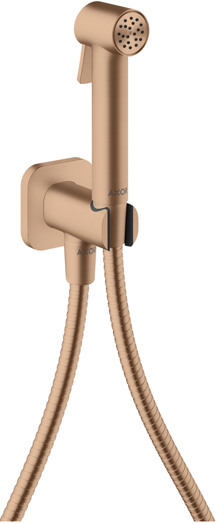 Douchette hygiénique pour WC Axor softsquare en or rouge brossé pour eau froide avec support et flexible