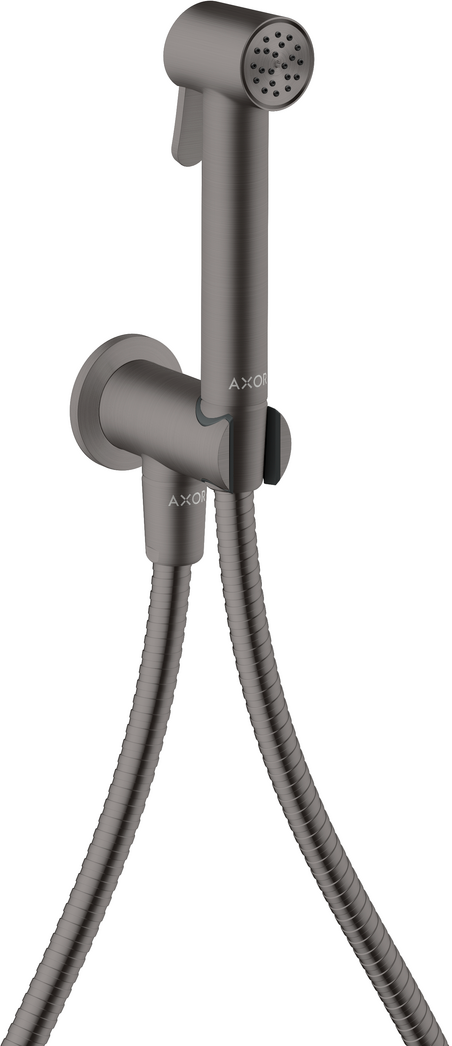 Douchette hygiénique pour WC Axor round en noir chromé brossé pour eau froide avec support et flexible