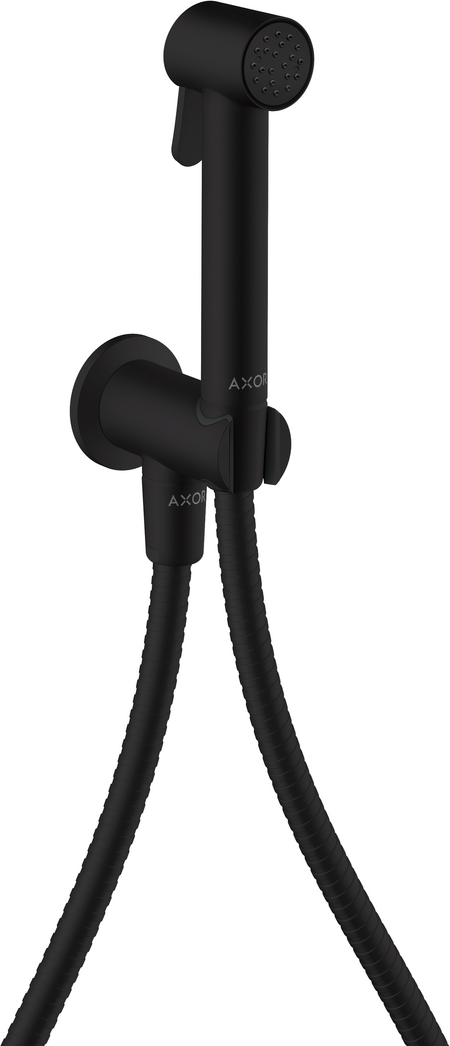 Douchette hygiénique pour WC Axor round en noir mat pour eau froide avec support et flexible