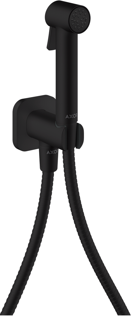 Douchette hygiénique pour WC Axor softsquare en noir mat pour eau froide avec support et flexible