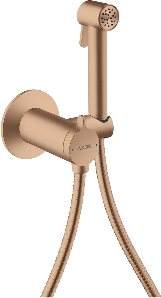 Douchette hygiénique pour WC Axor round en or rouge brossé pour eau mitigée avec support et flexible