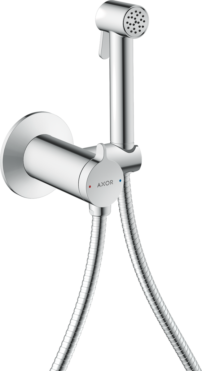 Douchette hygiénique pour WC Axor round pour eau mitigée avec support et flexible