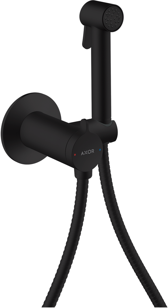 Douchette hygiénique pour WC Axor round en noir mat pour eau mitigée avec support et flexible