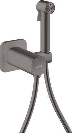 Douchette hygiénique pour WC Axor softsquare en noir chromé brossé pour eau mitigée avec support et flexible