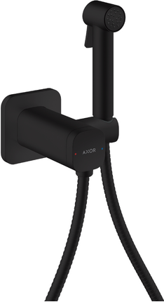 Douchette hygiénique pour WC Axor softsquare en noir mat pour eau mitigée avec support et flexible