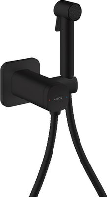Douchette hygiénique pour WC Axor softsquare en noir mat pour eau mitigée avec support et flexible