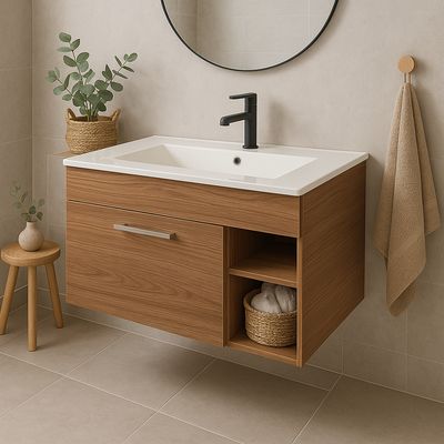 Meuble de salle de bains Comete 96 cm à un tiroir et niche droite