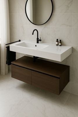 Meuble bas suspendu 120 cm pour salle de bain à deux tiroirs (sans vasque)