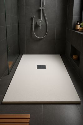 Rectangular Vulcanite Ultra-Slim and Non-Slip Shower Tray (120 to 150 cm) x 80 cm with Marbryx® or Stainless Steel Grate and Drainage