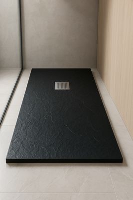 Receveur rectangulaire Ardoisé extra-plat et anti-dérapant 100 x 80 cm ou 120 x 80 cm avec grille en Marbryx® ou Inox et vidage