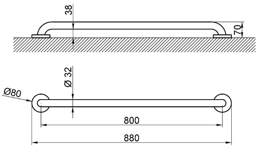 Barre d'appui 80 cm Nofer en chromé brillant