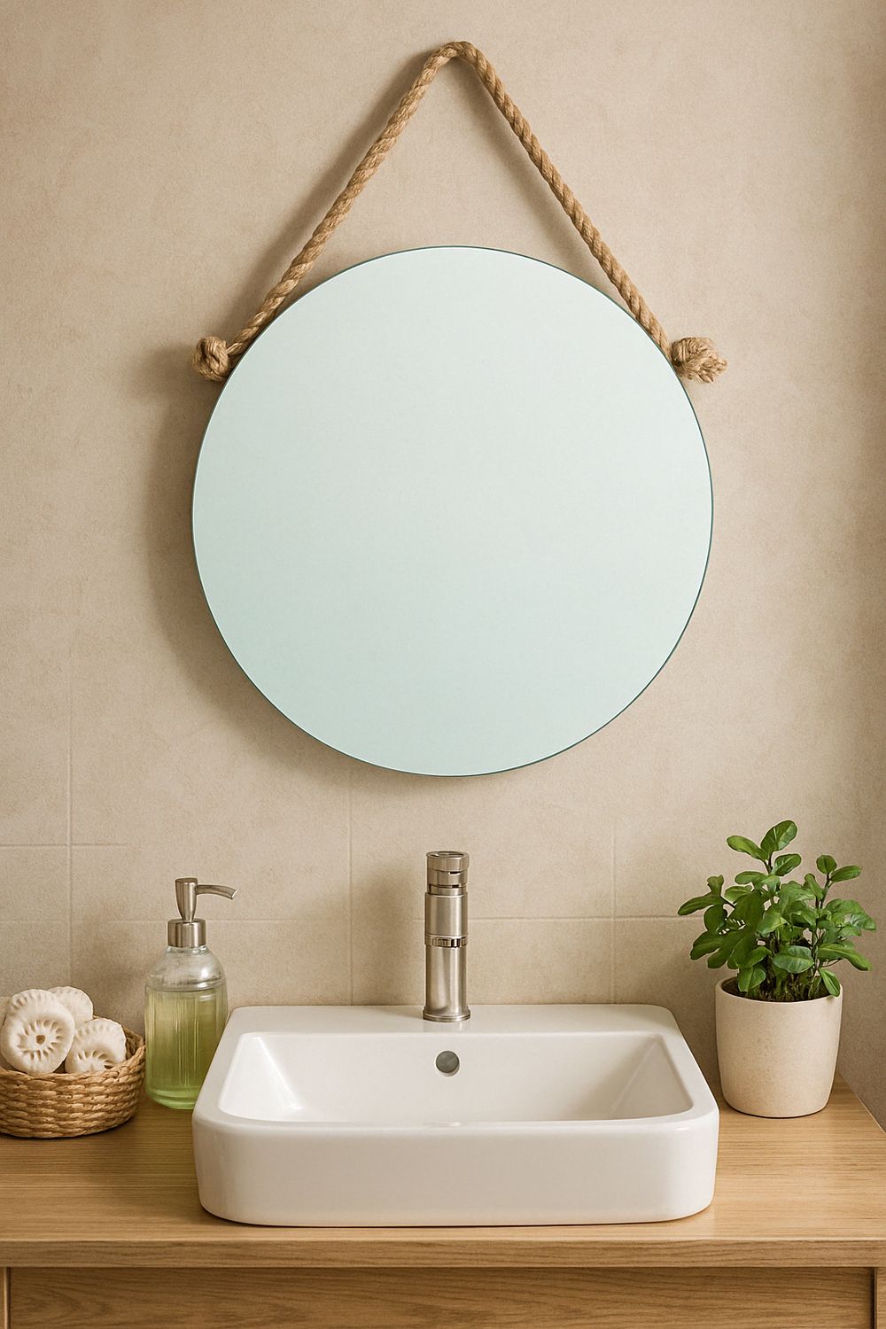 Round Bathroom Mirror with Rope