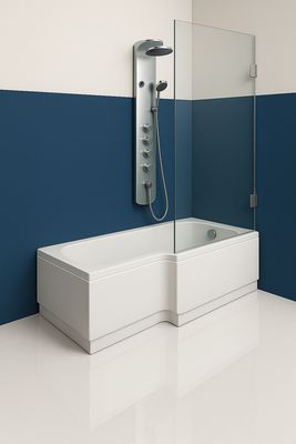 Paroi de baignoire Innovativ en verre trempé (Securit) d&#39;épaisseur 8 mm avec pinces en acier inoxydable chromé