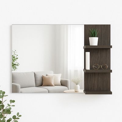 Miroir de salle de bains 120 x 70 cm avec étagères en bois hydrofuge