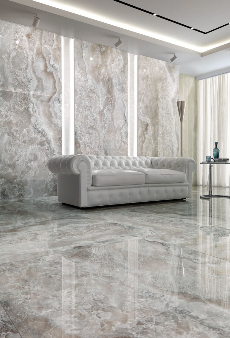 Grès cérame Tagina Onyx Diamond Grey Agate brillant 60 x 120 cm, rectifié