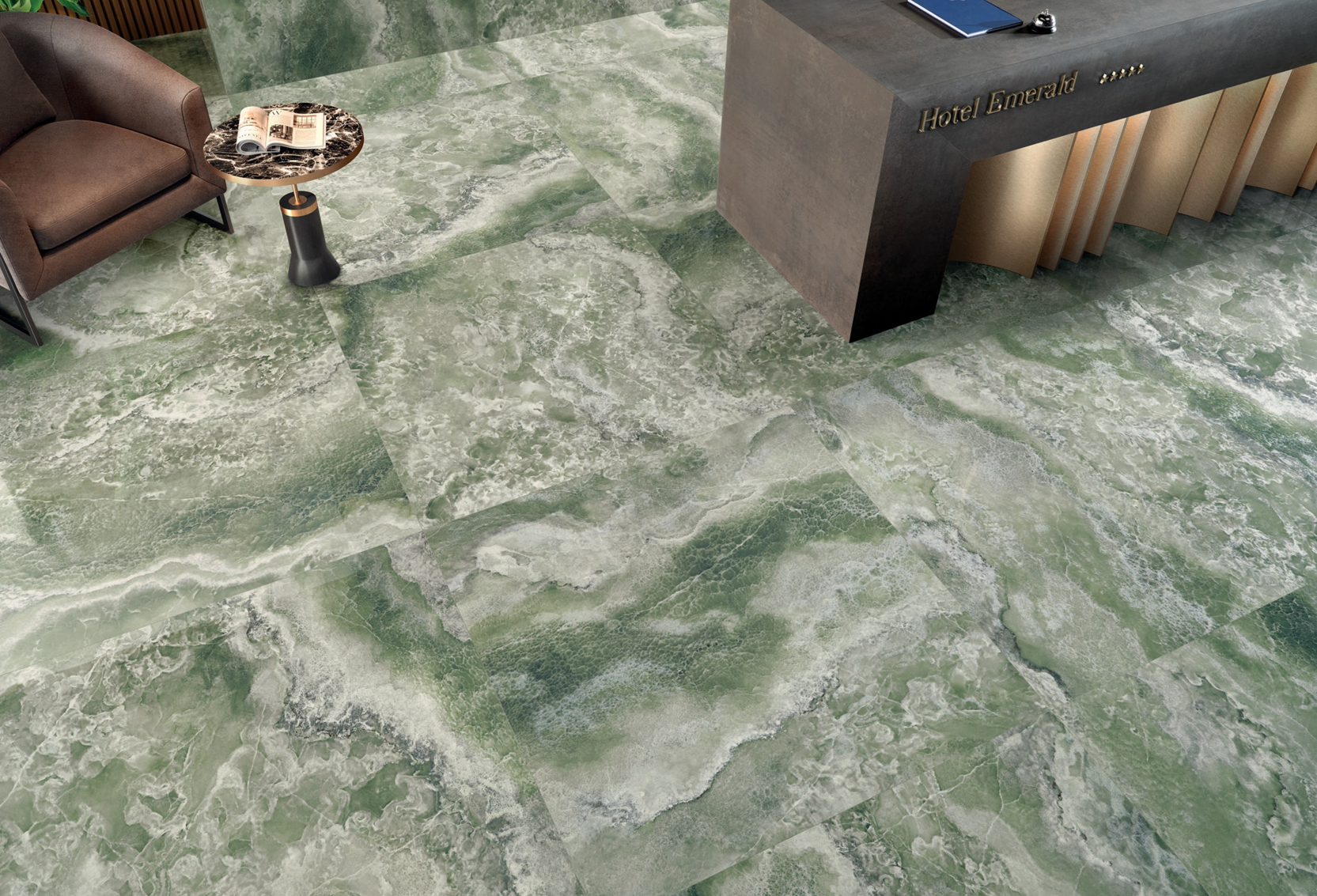 Grès cérame Tagina Onyx Diamond Emerald poli 60 x 120 cm, rectifié - vue 3