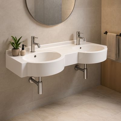 Double basin countertop Riviera 140 or 160 cm