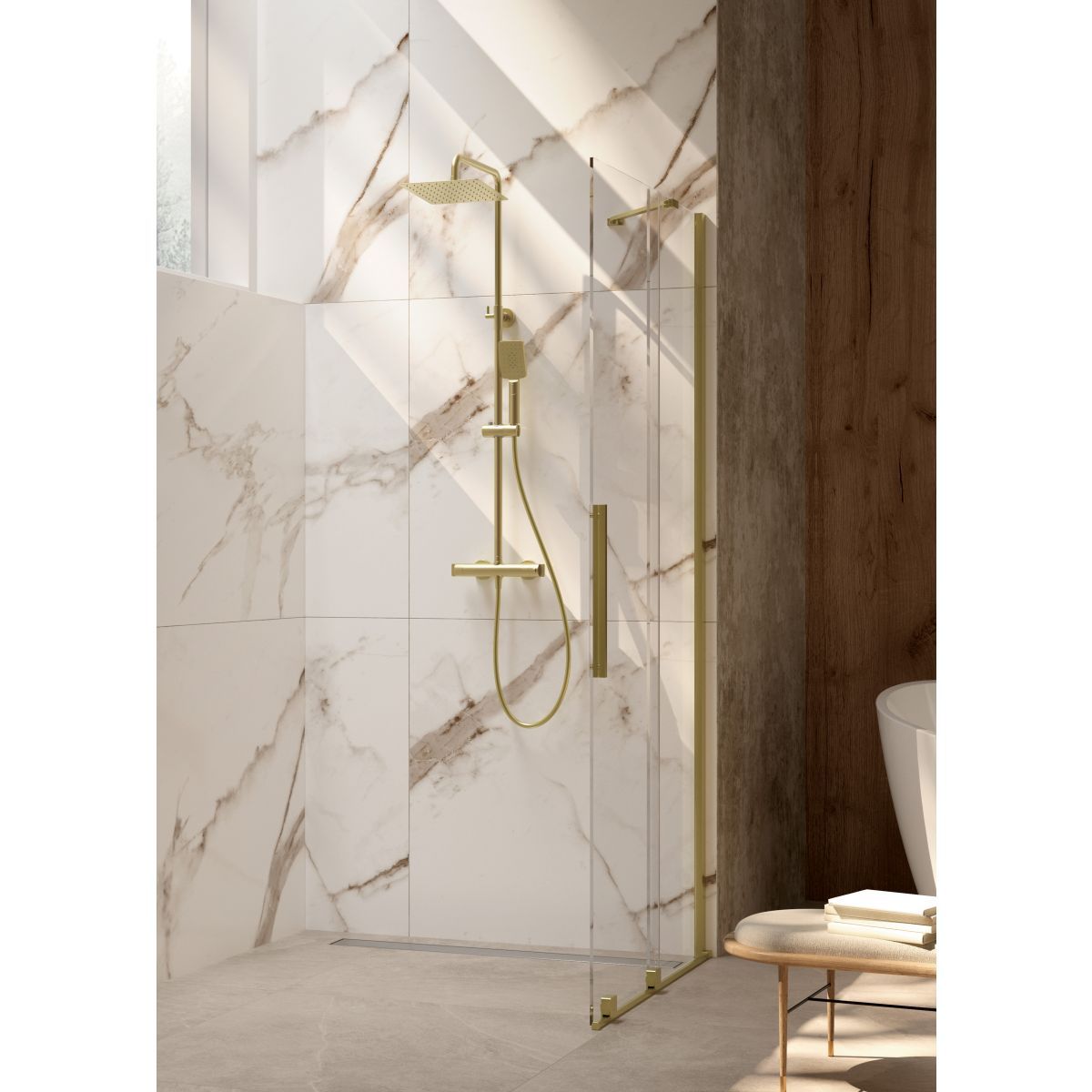 Colonne de douche carrée Deante 250 avec mitigeur thermostatique en PVD or brossé — vue 2