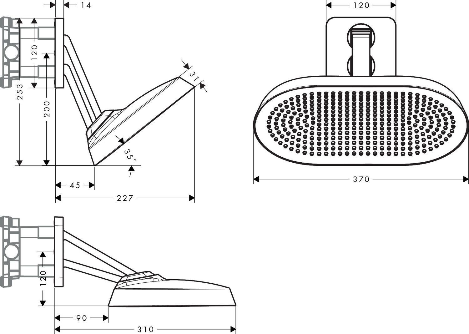 Douche de tête AXOR ShowerSphere 370 2 jets EcoSmart avec bras de douche orientable