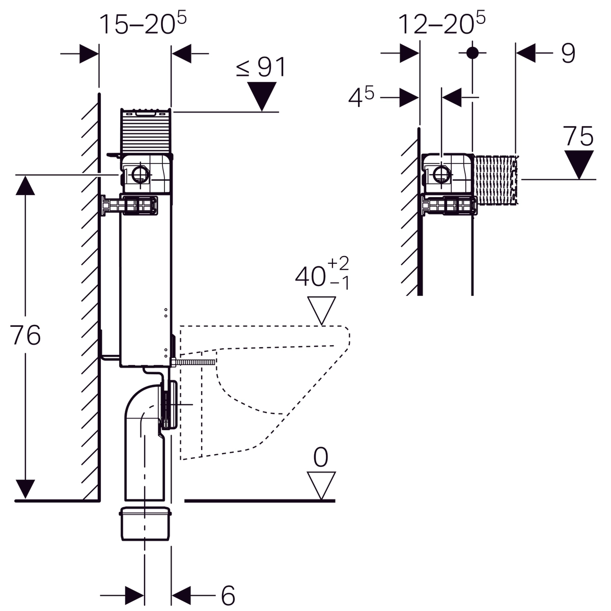 Bâti-support Geberit Combifix Omega 12 cm avec déclenchement par le haut (hauteur réduite : 82 cm), pour montage dans parois maçonnées - vue 9