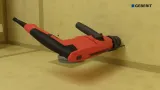 Support Geberit Duofix Sigma 12cm Bâti pour installation de cloisons sèches avec schéma de couleurs rouge et noir visible.