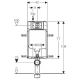 Dimensions du support Geberit Duofix Sigma 12cm Bâti : 109 mm de hauteur, 77 mm de largeur, 42 mm de profondeur, cadre thermolaqué.