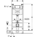 Cadre Geberit Duofix Alpha 12 cm Next 3.0 avec dimensions et spécifications techniques indiquées.