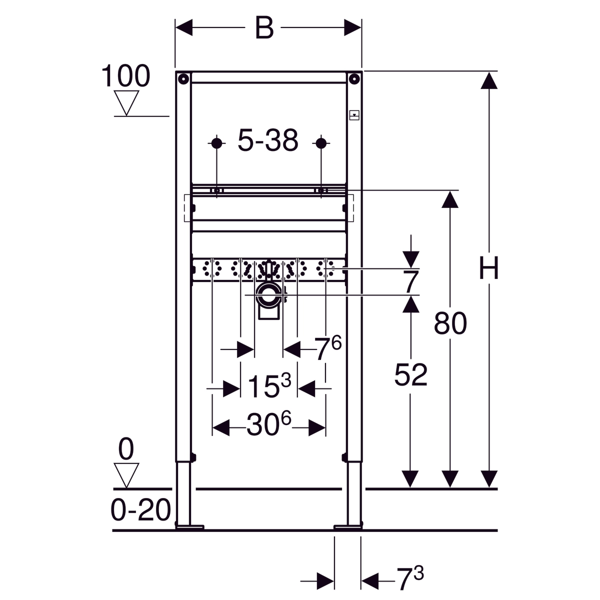 Bâti-support Geberit Duofix pour lavabo 112 cm avec robinetterie sur gorge - vue 3