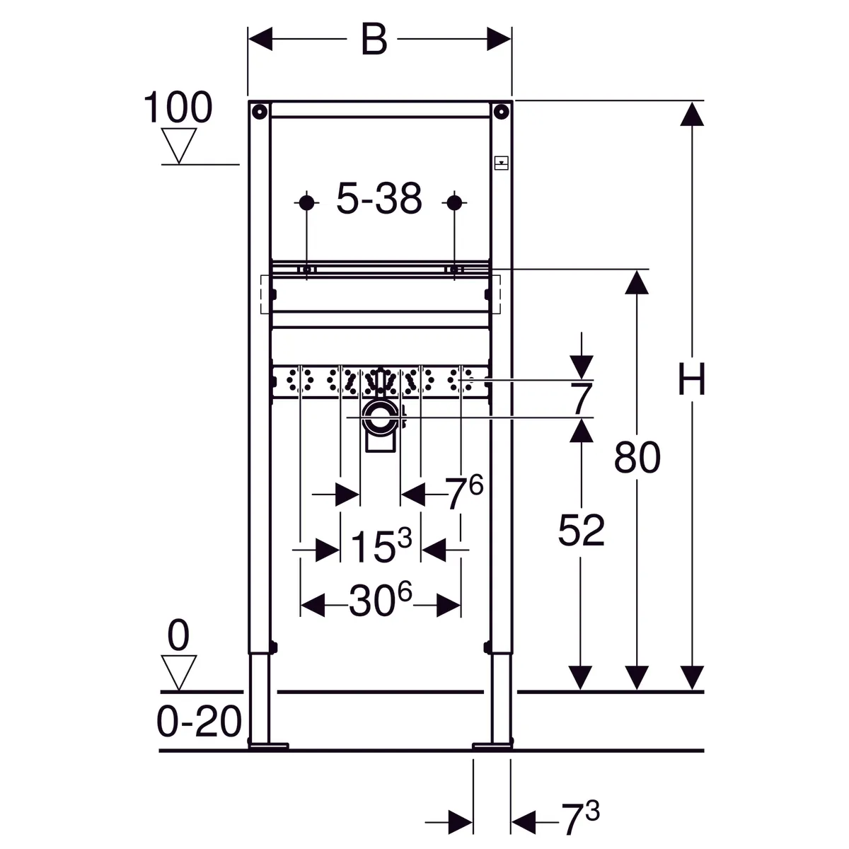 Bâti-support Geberit Duofix pour lavabo 112 cm avec robinetterie sur gorge — vue 3