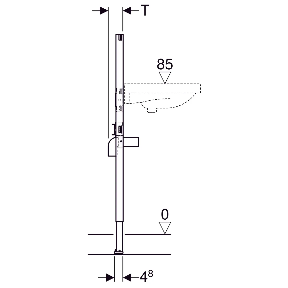 Bâti-support Geberit Duofix pour lavabo 112 cm avec robinetterie sur gorge — vue 4