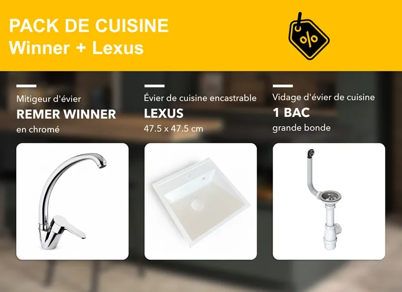 PACK : mitigeur de cuisine Remer, évier de cuisine Lexus et vidage