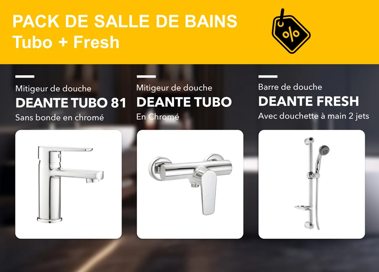 PACK : mitigeur de lavabo, mitigeur de douche et barre de douche Deante Tubo