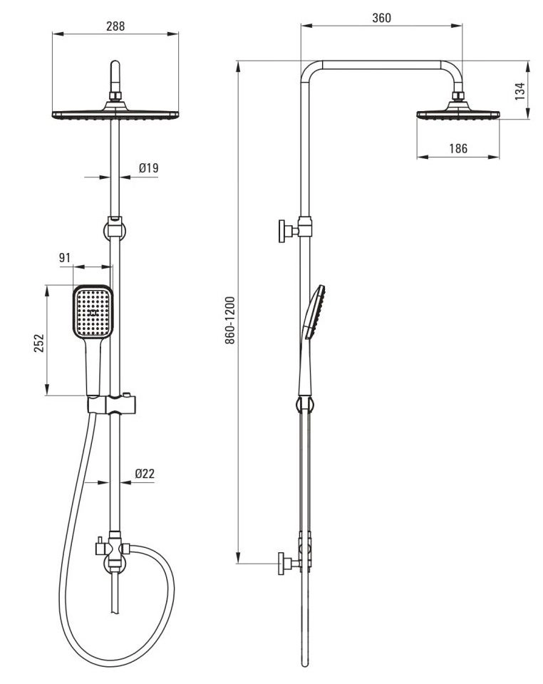 Colonne de douche Deante Tubo 286 en chromé - vue 2