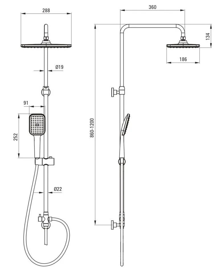 Deante Tubo 286 Chrome Shower Column