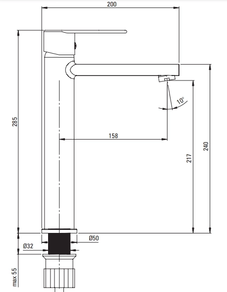 Mitigeur de lavabo rehaussé Deante Tubo 217 sans bonde en chromé - vue 2