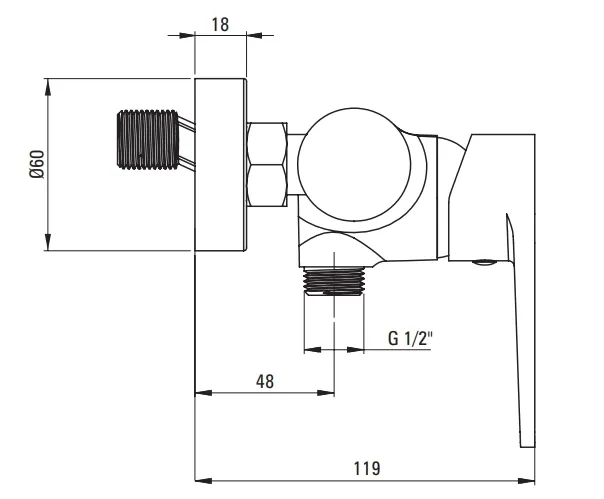 Chrome Shower Mixer Deante Tubo