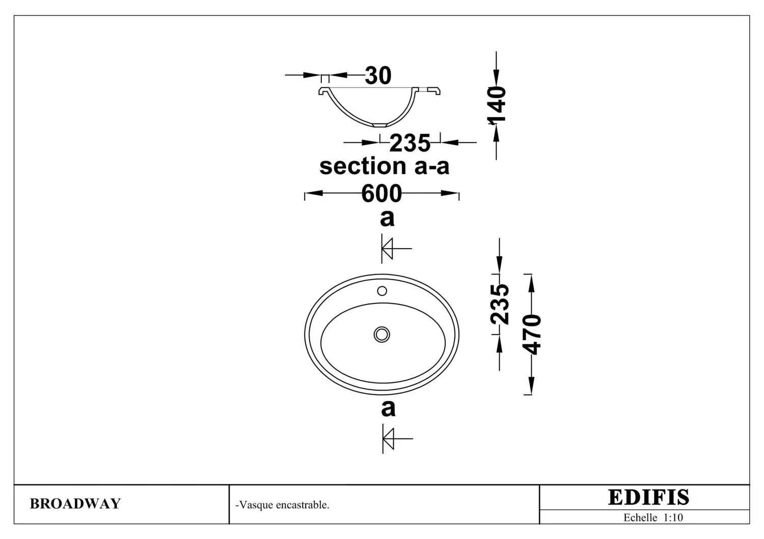 Inset basin Broadway 60 cm — Product view 2