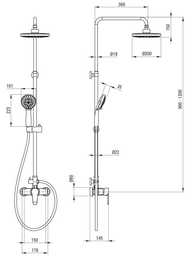 Colonne de douche Deante Corio 200 avec mitigeur de douche en chromé - vue 2
