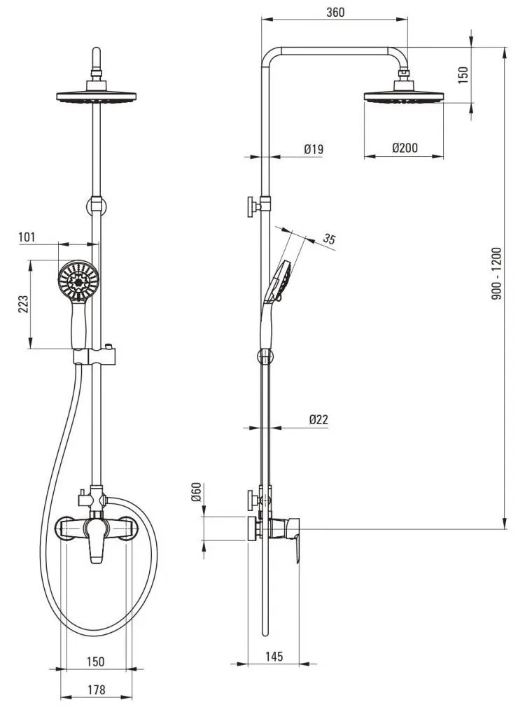 Shower Column Deante Corio 200 with Chrome Shower Mixer