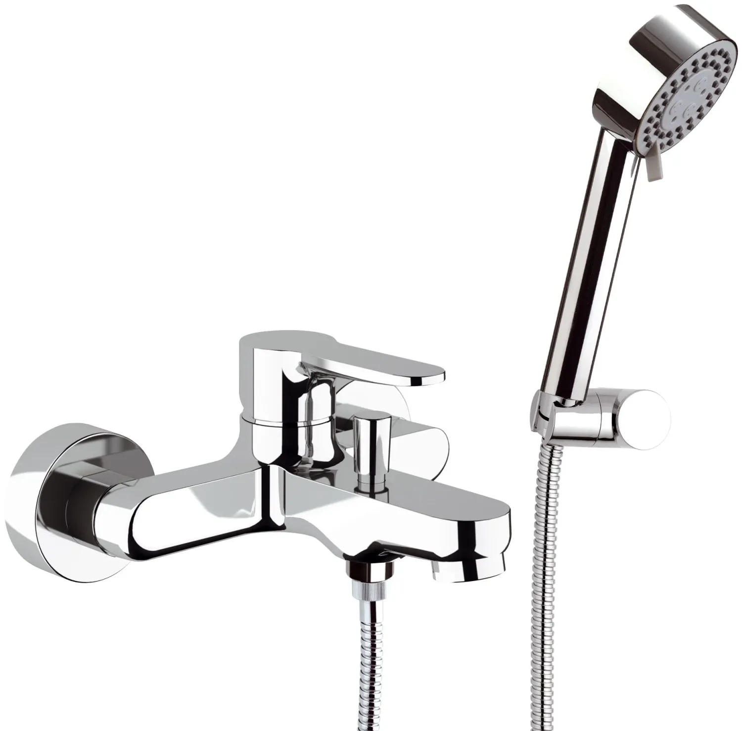 Mitigeur de bain / douche apparent Remer Winner avec flexible, douchette 4 jets et support articulé en laiton chromé