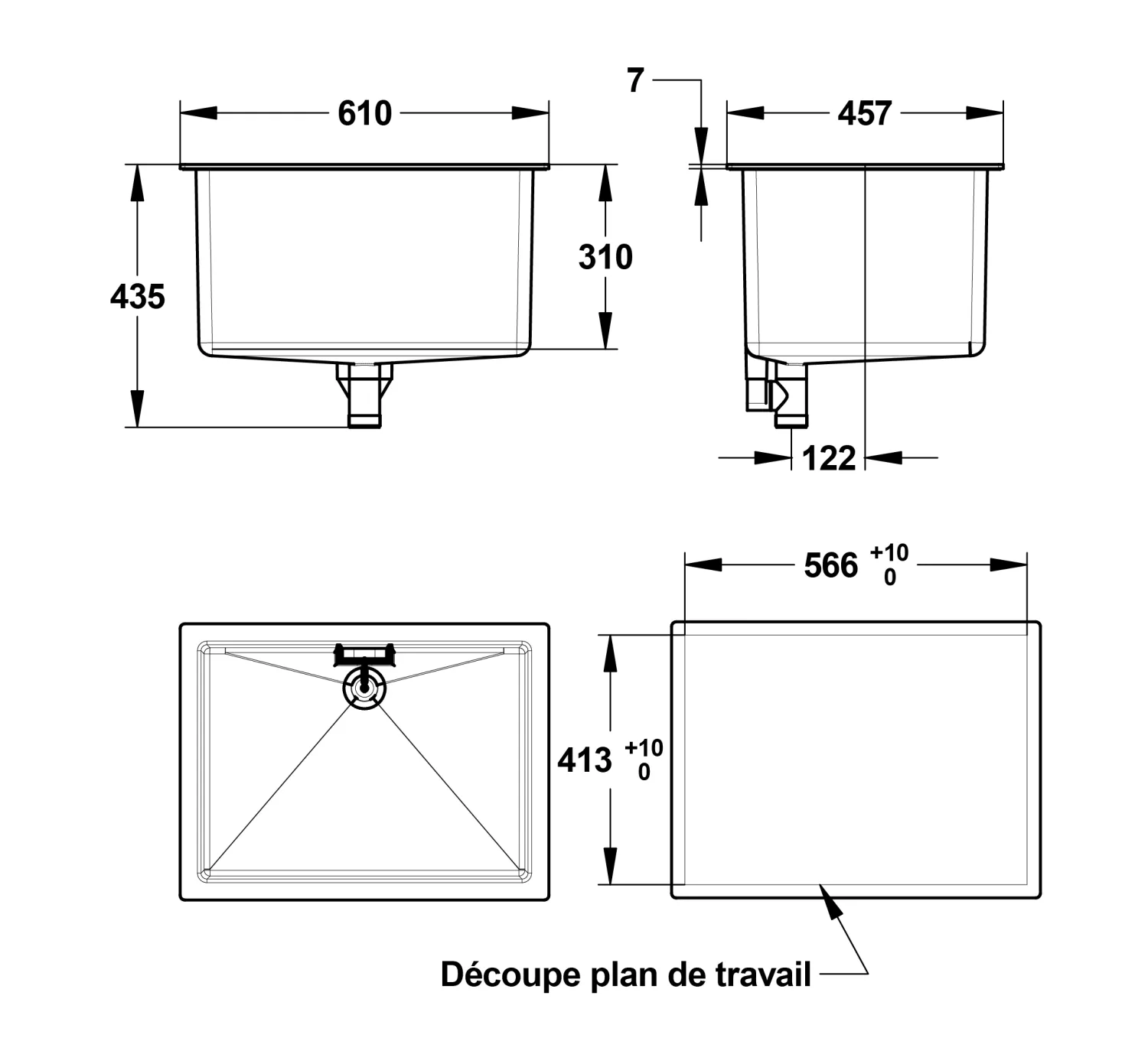 Presto Laboratory Sink 60 x 45 cm Anti-Acid with Overflow and Drain