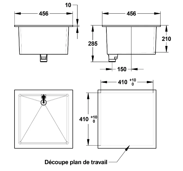 Presto Laboratory Sink 45 x 45 cm with Overflow and Waste