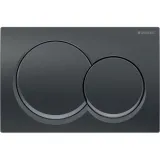 Plaque de commande double Geberit Alpha01 ronde, chrome noir mat, finition brossée, forme rectangulaire.