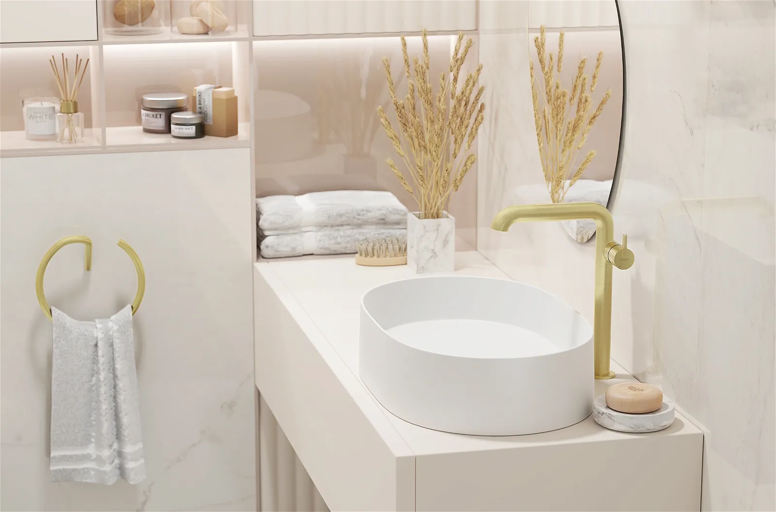 Mitigeur de lavabo rehaussé Deante Silia 265 sans bonde en PVD or brossé - vue 2