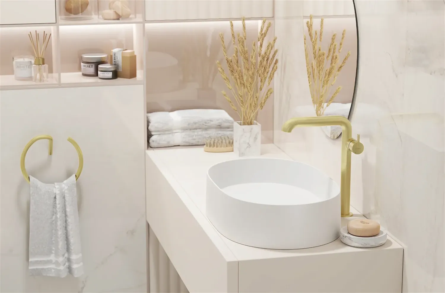 High-Rise Basin Mixer Deante Silia 265 without Waste in Brushed Gold