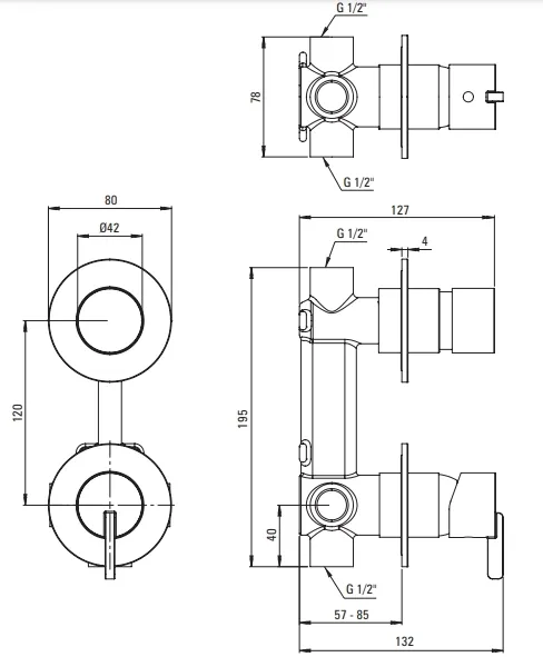 Shower Mixer Valve Deante Silia with Brushed Gold PVD Shower Switch
