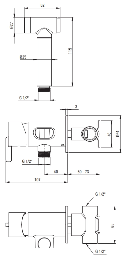 Ensemble hygiénique de WC avec mitigeur encastré Deante Silia en PVD or brossé avec flexible de 120 cm - vue 2