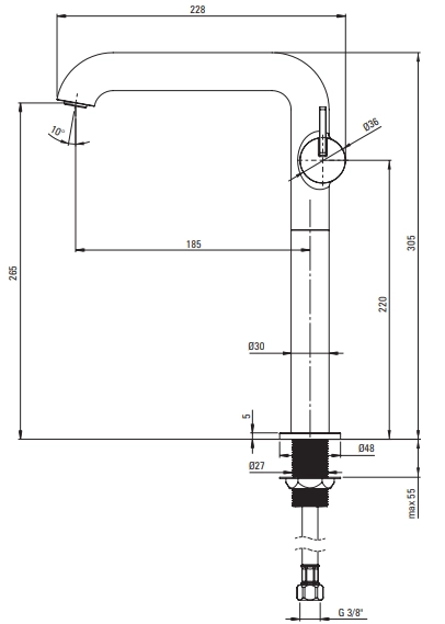 Mitigeur de lavabo rehaussé Deante Silia 265 sans bonde en PVD or brossé - vue 3