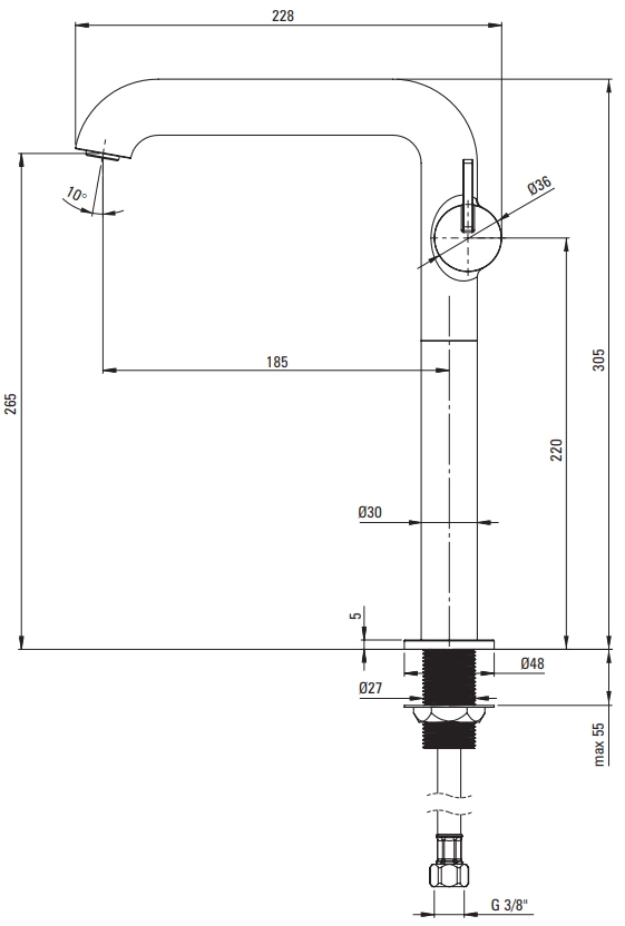 Mitigeur de lavabo rehaussé Deante Silia 265 sans bonde en noir mat - vue 2