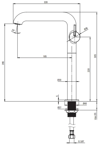 Mitigeur de lavabo rehaussé Deante Silia 265 sans bonde en PVD or brossé — vue 3